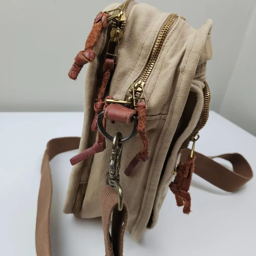 Canvas & Leather Travel‎ Bag Tote Bag Tan Brown Zip Around Adjustable Crossbody